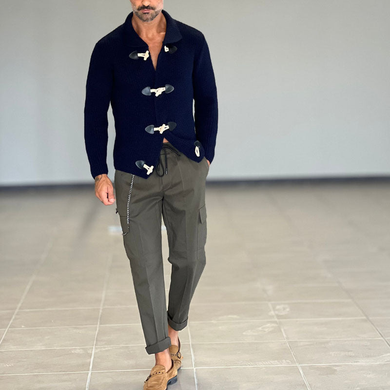 Herren Grob gestrickte Zip-Jacke mit seitlichen Eingrifftaschen und Stehkragen Aliams