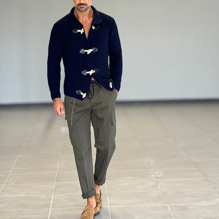 Herren Grob gestrickte Zip-Jacke mit seitlichen Eingrifftaschen und Stehkragen Aliams