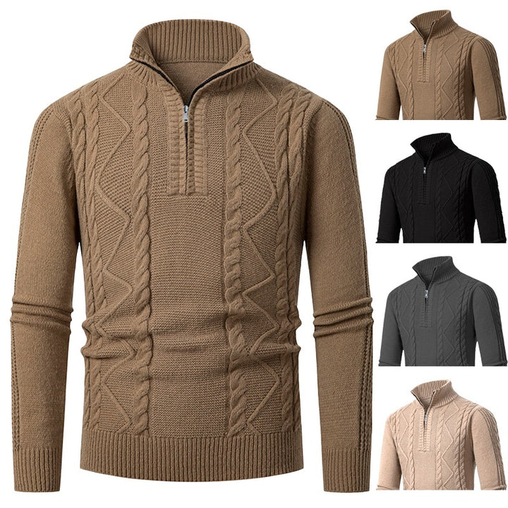 Herren Strickpullover mit hohem Kragen und Reißverschluss Aliams