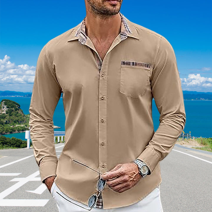 Herren elegantes Langarmhemd mit kontrastierenden Knopfdetails Aliams