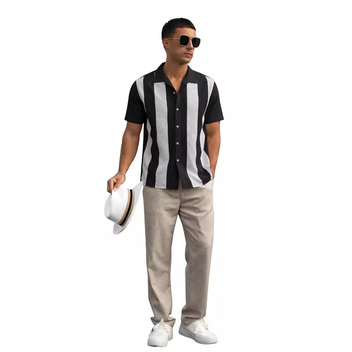 Herren Kurzarm-Hemd mit modernen Streifen und atmungsaktiven Eigenschaften Aliams