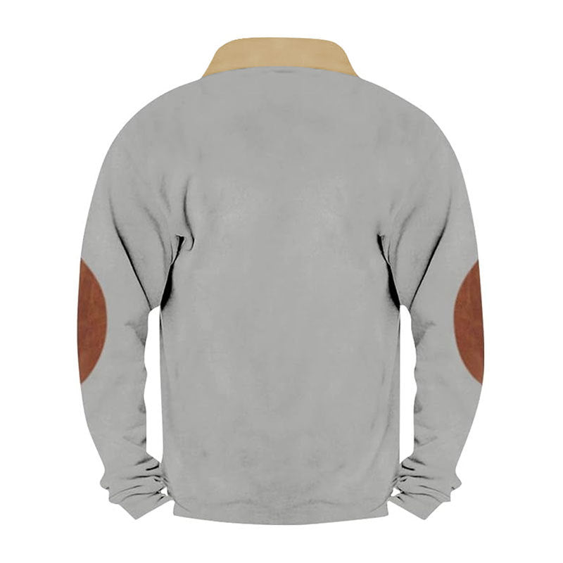 Herren Fleecepullover mit stylischem Lederkragen und Ellbogenpatches Aliams