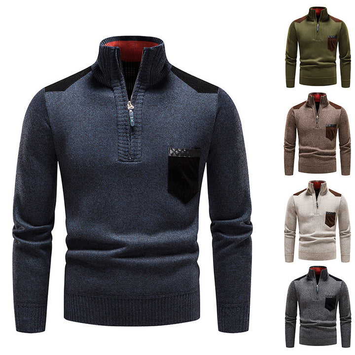 Herren Stehkragen Pullover mit Reißverschluss und kontrastierenden Details Aliams
