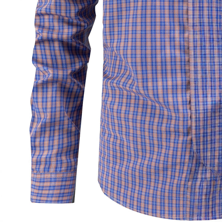 Herren elegantes kariertes Langarmhemd mit Brusttasche Aliams