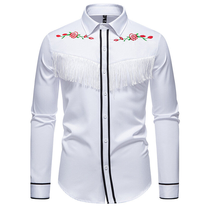Herren elegante Westernbluse mit Fransen und bestickten Motiven Aliams