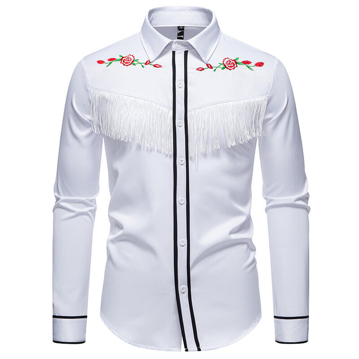 Herren elegante Westernbluse mit Fransen und bestickten Motiven Aliams