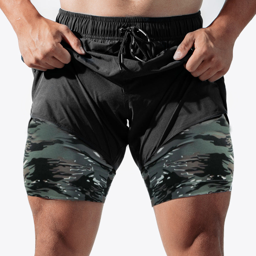 Herren Atmungsaktive Trainingsshorts mit integrierter Kompressionsunterhose und elastischem Bund Aliams