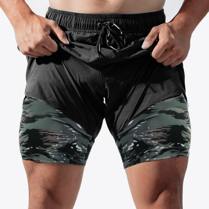Herren Atmungsaktive Trainingsshorts mit integrierter Kompressionsunterhose und elastischem Bund Aliams