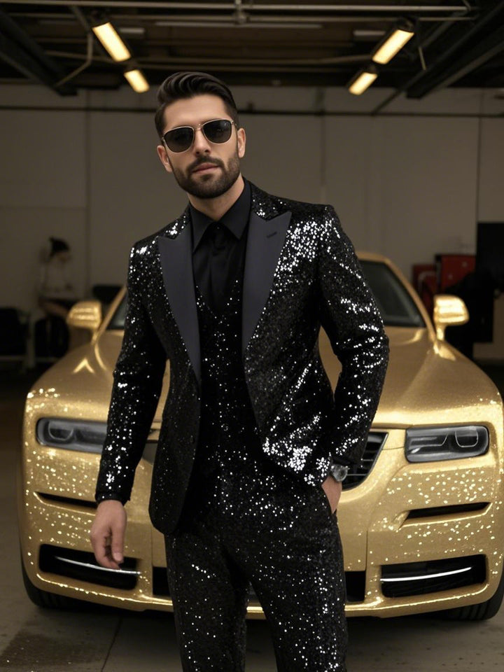 Herren Glamouröser Paillettenanzug mit schmaler Passform und elegantem Revers Aliams