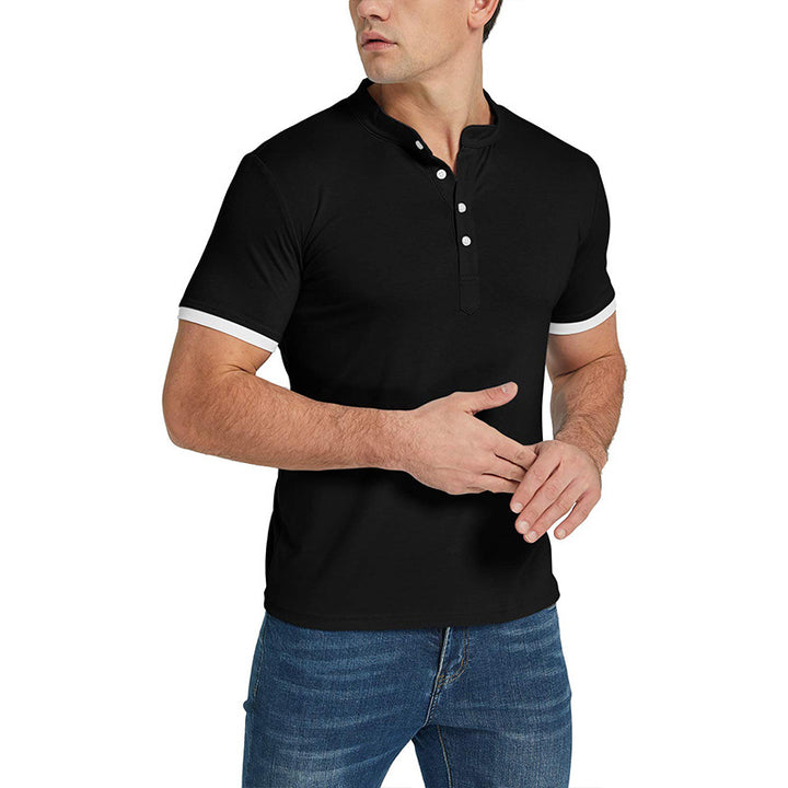 Herren Kurzarm-Henley-Shirt mit modischem Stehkragen und kontrastierenden Akzenten Aliams