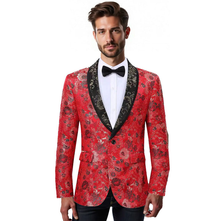 Herren eleganter Samtblazer mit floralem Muster Aliams