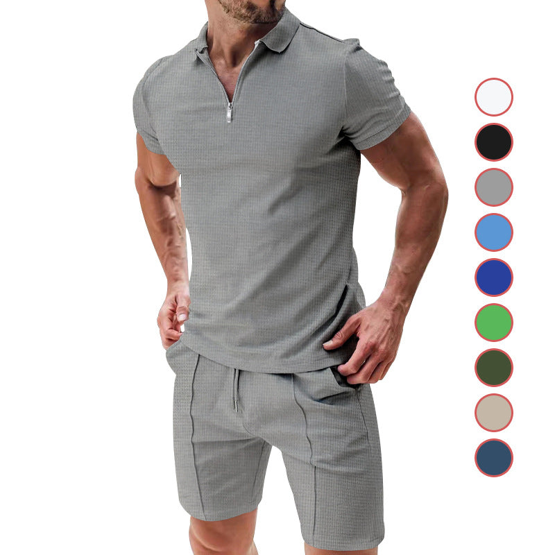 Herren sportliches Kurzarm-Set mit Reißverschluss und atmungsaktiver Struktur Aliams