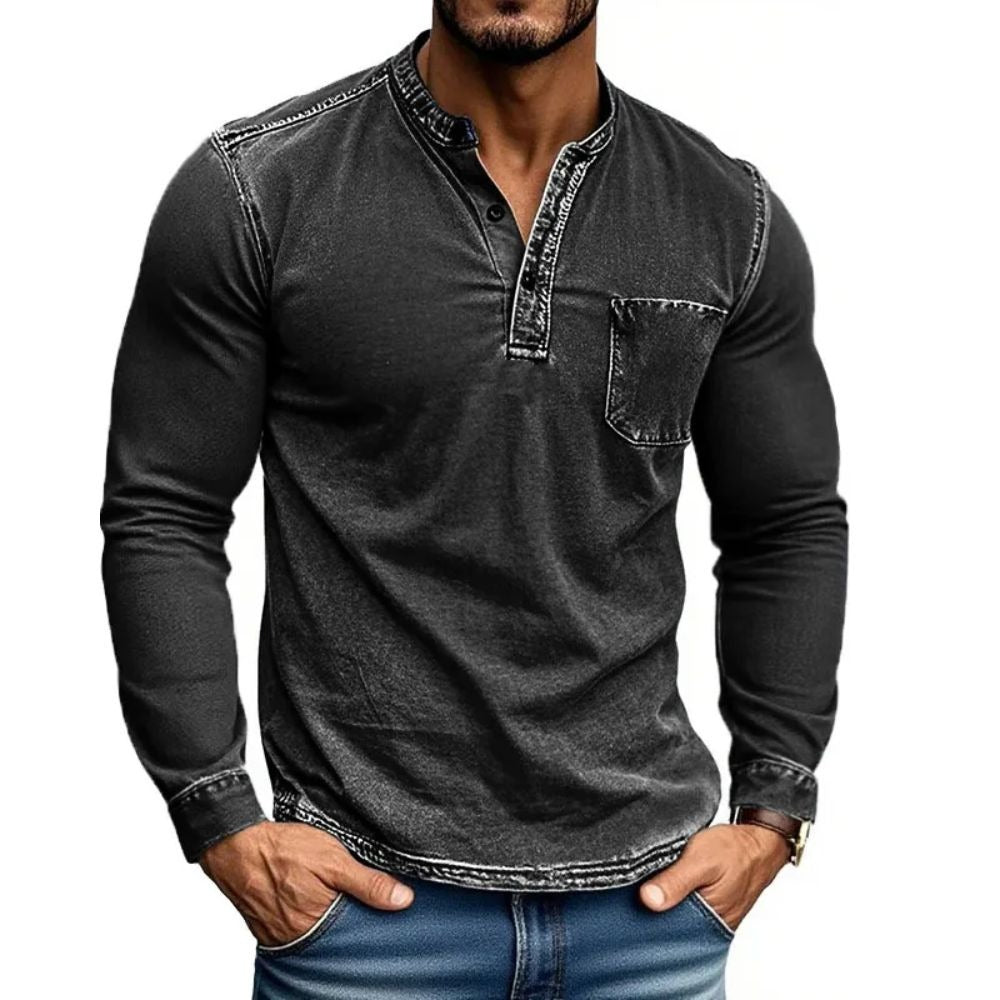Herren Langarm Hemd mit modernem Henley-Kragen von Aliams