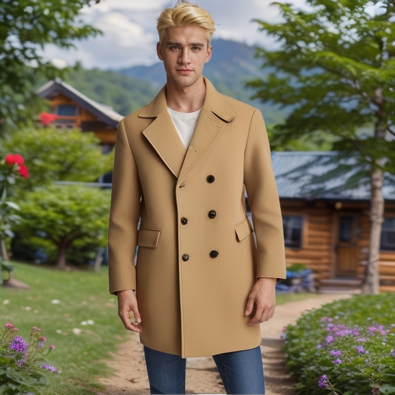 Herren eleganter Doppelreiher-Mantel aus weichem Material Aliams