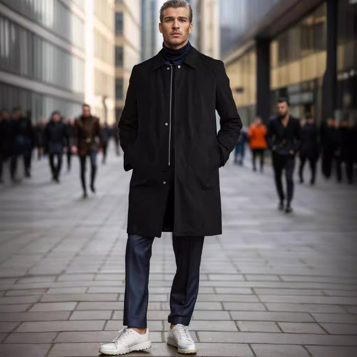 Herren eleganter Übergangsmantel mit praktischen Taschen und modernem Kragen Aliams