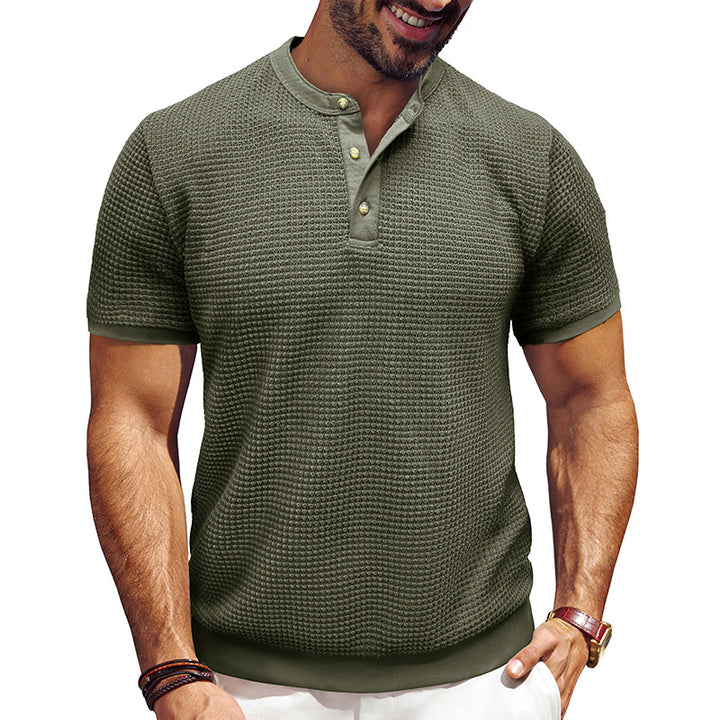 Herren Kurzarm-Henley-Shirt mit strukturiertem Design und edler Knopfleiste Aliams