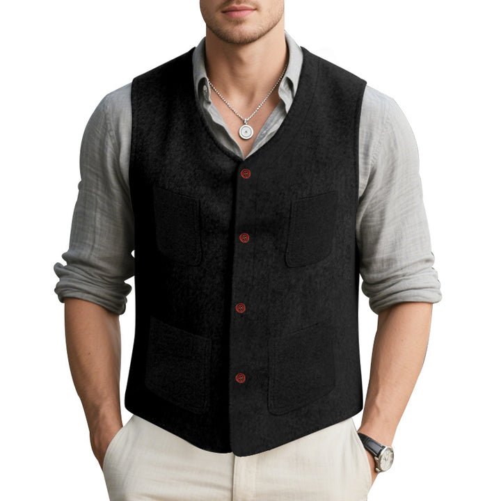 Herren Wollweste mit stilvollen Taschen und Knopfleiste Aliams