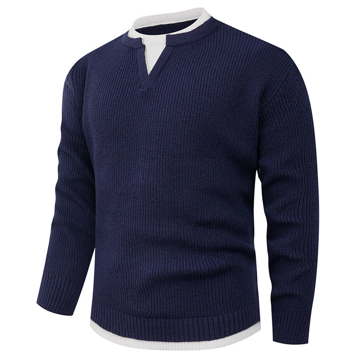 Herren Strickpullover mit V-Ausschnitt und modernem Rippenmuster Aliams