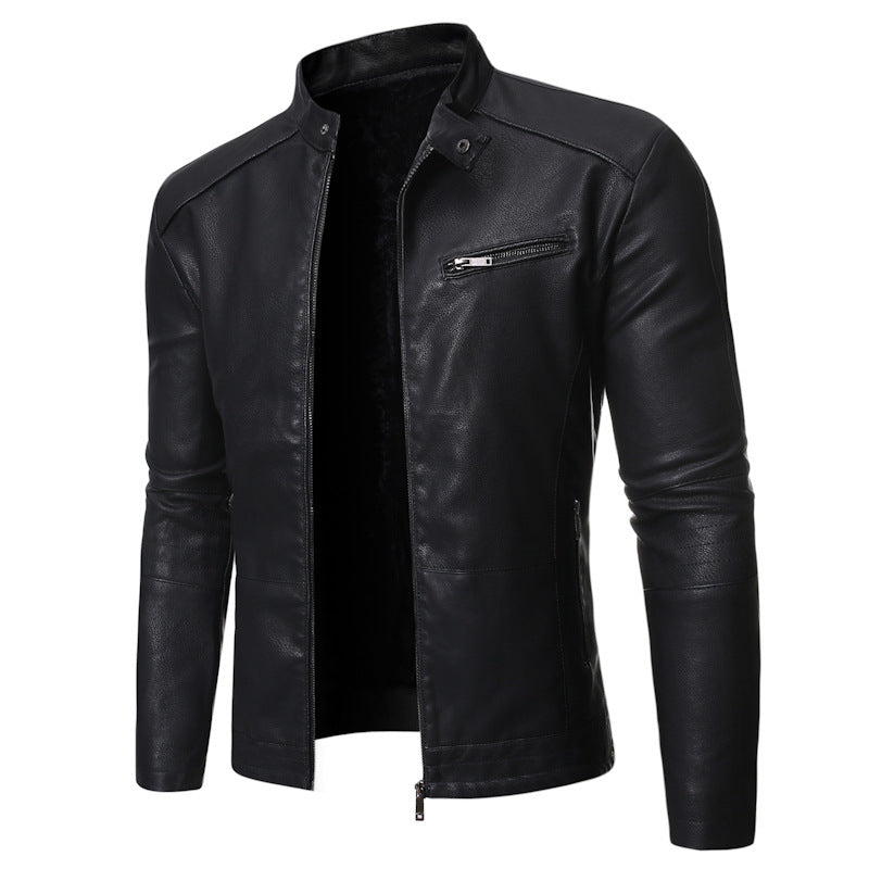 Herren elegante Lederjacke im minimalistischen Design mit Reißverschluss und praktischen Taschen Aliams