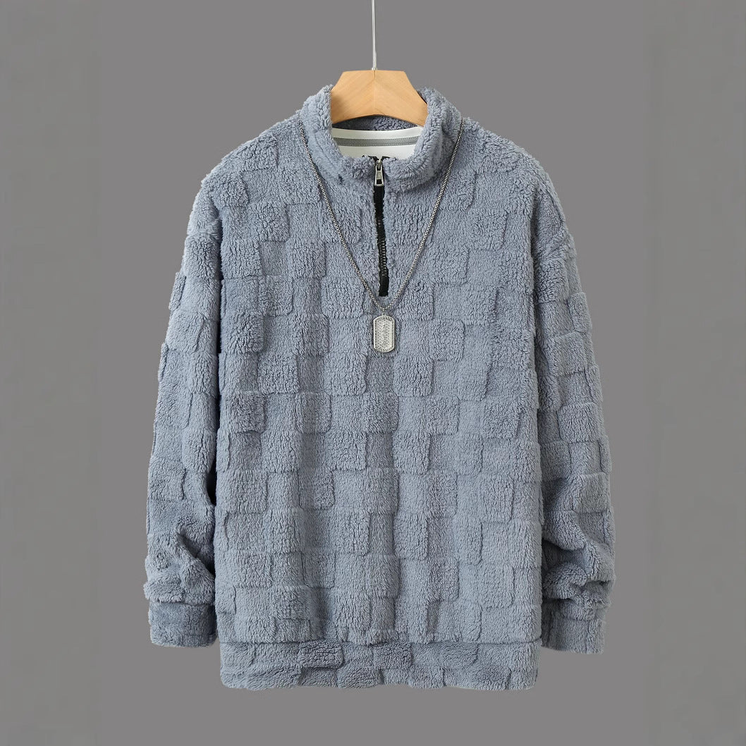 Herren Fleece-Pullover mit strukturierter Oberfläche und hohem Kragen Aliams