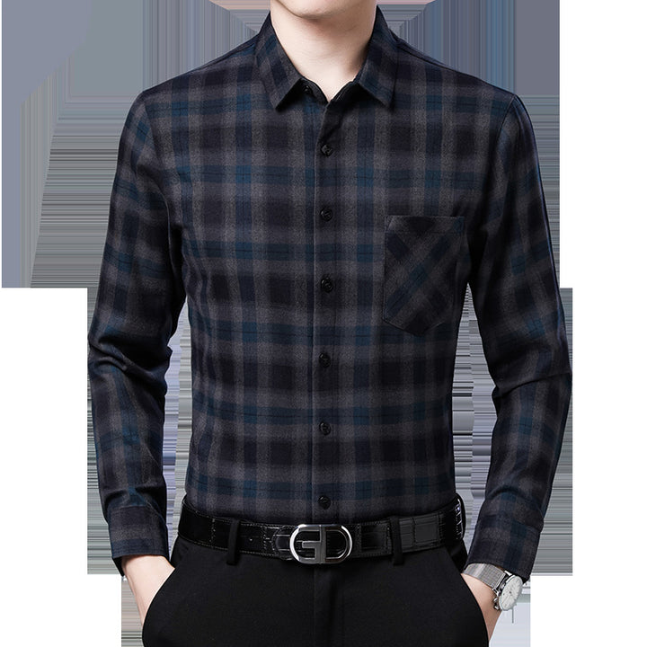 Herren kariertes Langarmhemd mit Brusttasche Aliams