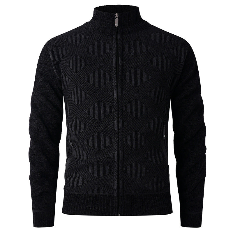 Herren elegante Strickjacke mit strukturiertem Design und hohem Stehkragen Aliams