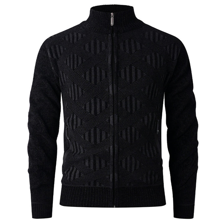 Herren elegante Strickjacke mit strukturiertem Design und hohem Stehkragen Aliams