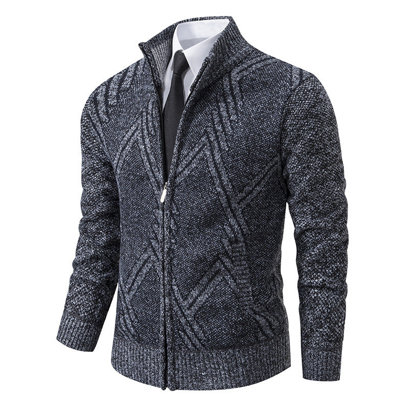 Herren elegante Strickjacke mit strukturiertem Zopfmuster und hochschließendem Kragen Aliams