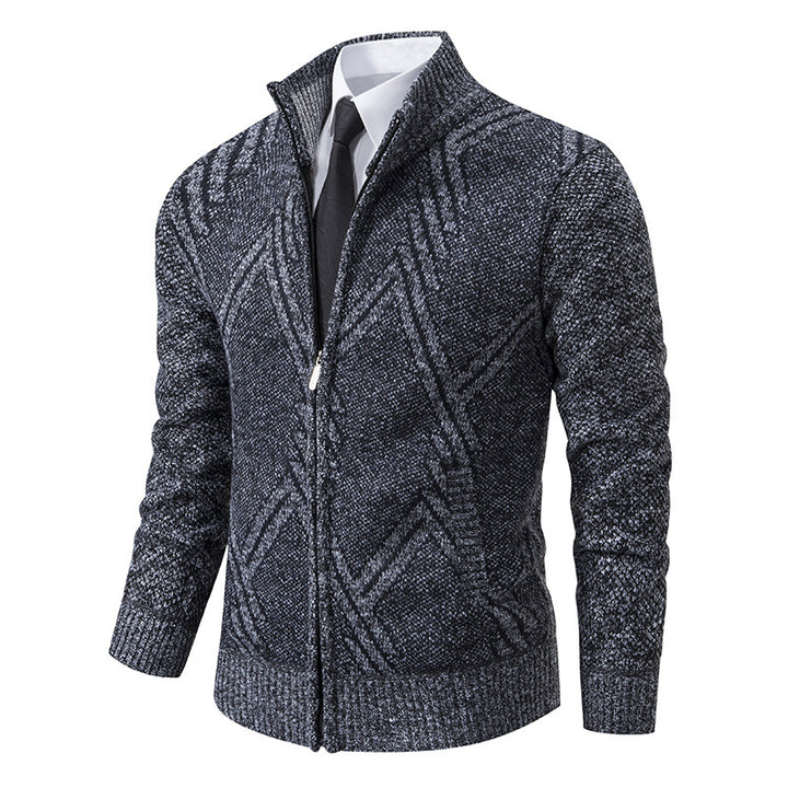 Herren elegante Strickjacke mit strukturiertem Zopfmuster und hochschließendem Kragen Aliams