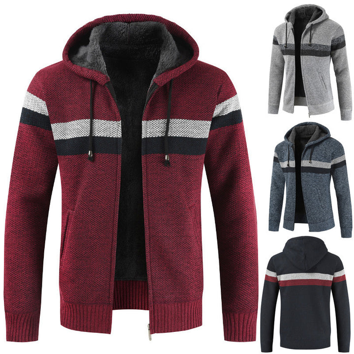 Herren Kapuzenstrickjacke mit kontrastierenden Streifen Aliams