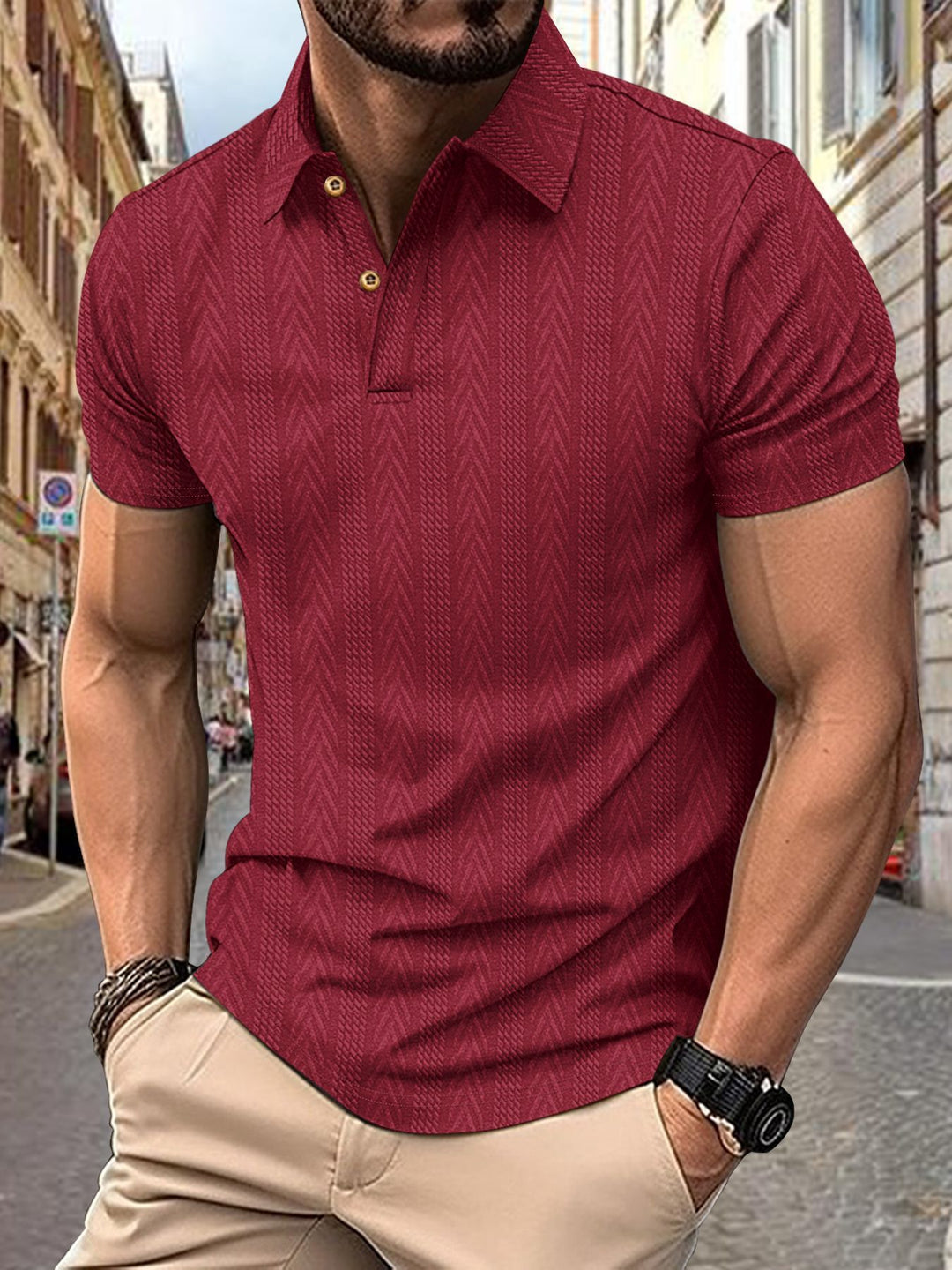 Herren Kurzarm Poloshirt mit strukturiertem Design und eleganter Knopfleiste Aliams