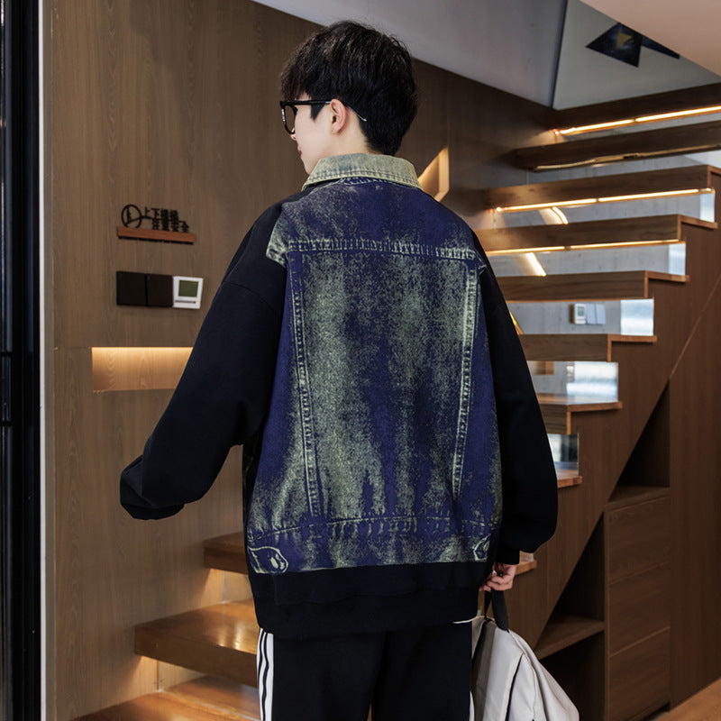 Unisex Oversized Sweatshirt mit blauem Denim-Design und Stehkragen Aliams