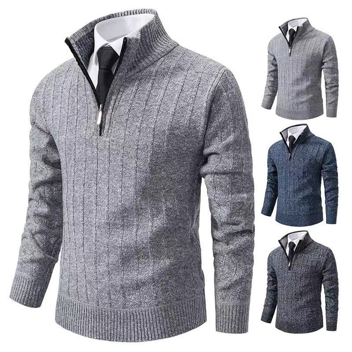 Herren Strickpullover mit hohem Kragen und Reißverschluss Aliams