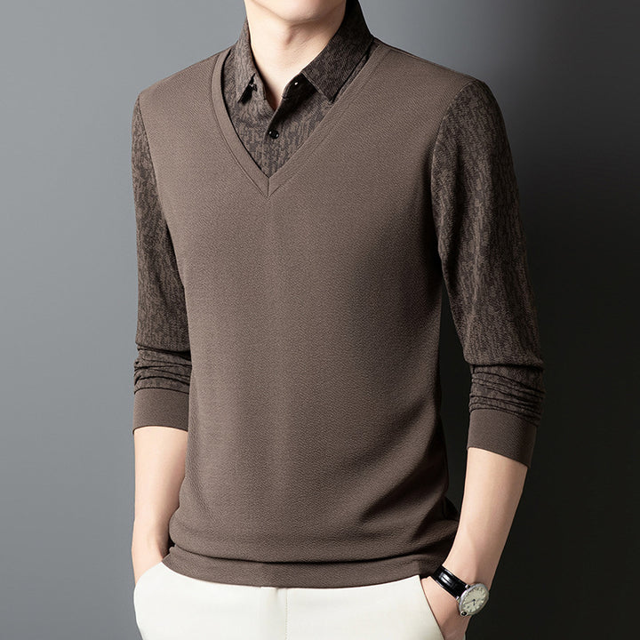 Herren eleganter V-Ausschnitt Pullover mit strukturiertem Ärmel Aliams