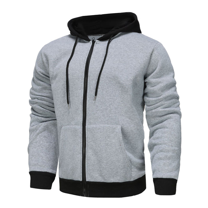 Herren Zip-Hoodie mit Kontrastfarbe und Kängurutasche Aliams