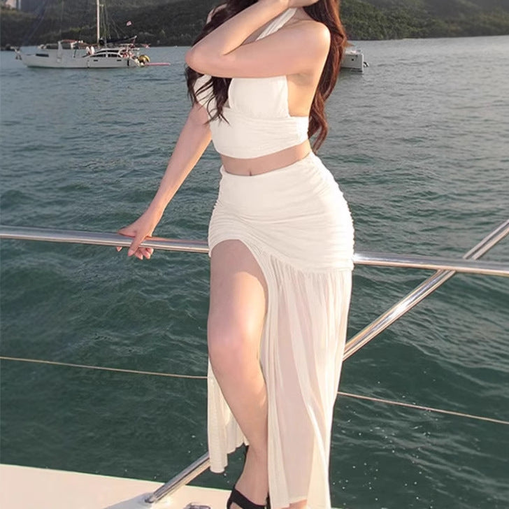 Damen Crop-Top und Hochgeschlossenes Rock-Set Aliams