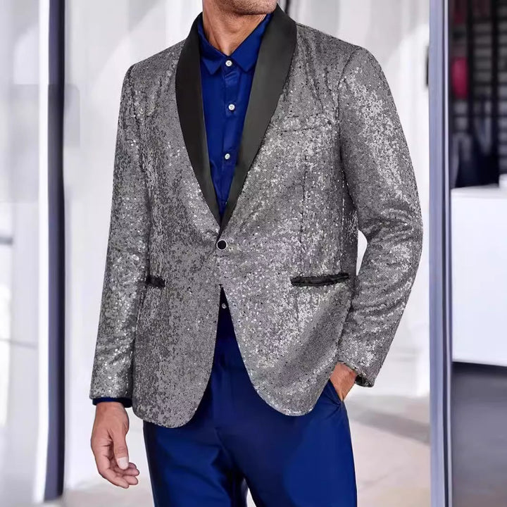 Herren Glamouröser Paillettenblazer mit Seidenaufsatz Aliams