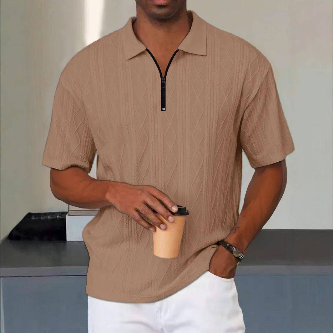 Herren Kurzarm-Polohemd mit modernem Strukturmuster und praktischen Reißverschluss Aliams