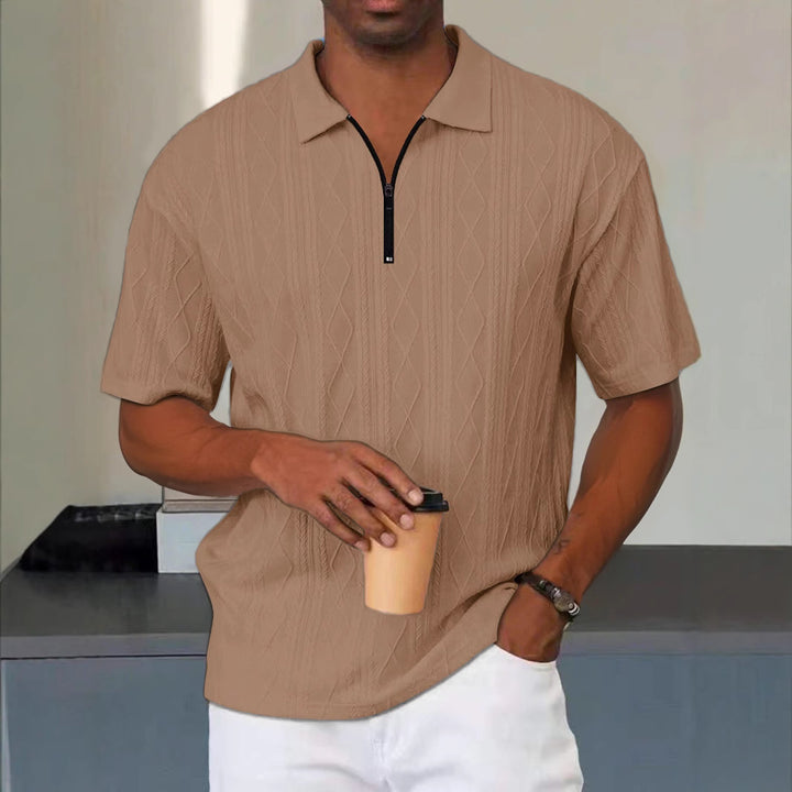 Herren Kurzarm-Polohemd mit modernem Strukturmuster und praktischen Reißverschluss Aliams