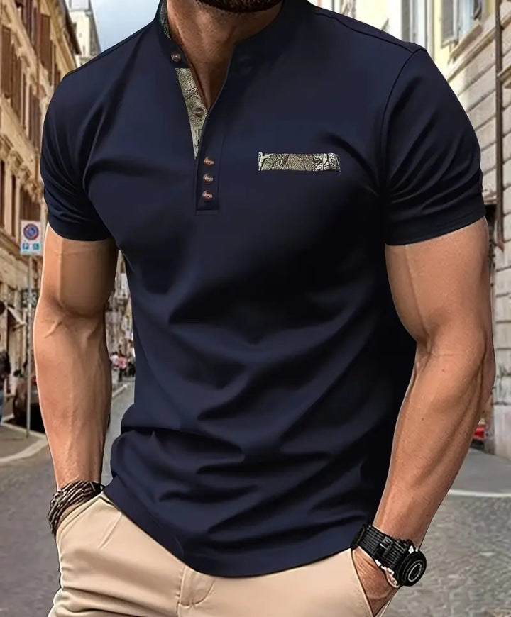 Herren Poloshirt mit modischem Stehkragen und eleganten Knöpfen Aliams