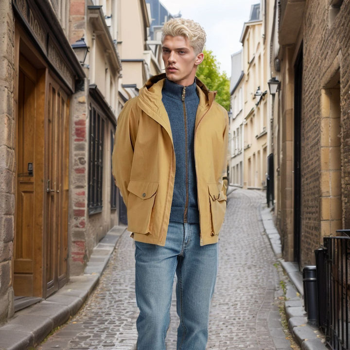 Herren funktionale Übergangsjacke mit verstellbarem Kapuzenkragen Aliams