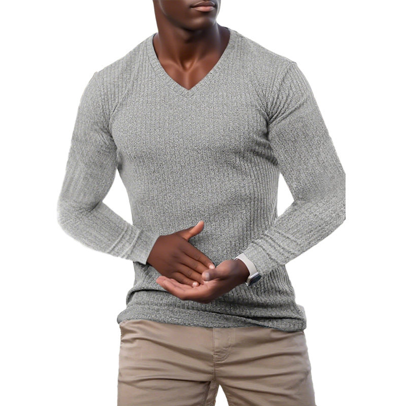 Herren elegantes V-Ausschnitt Pullover aus strukturiertem Strickmaterial Aliams