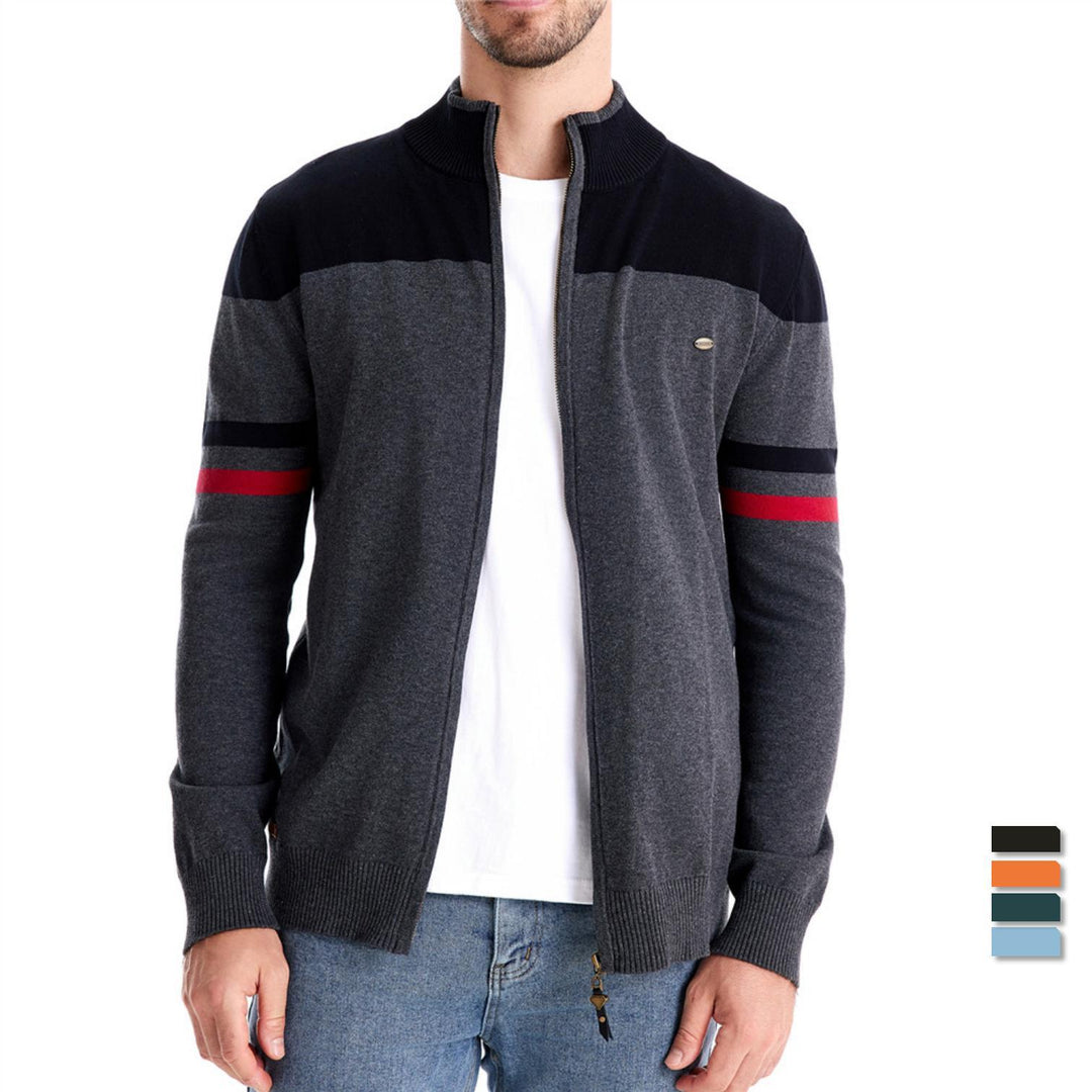 Herren sportliche Strickjacke mit hohem Kragen und Reißverschluss Aliams