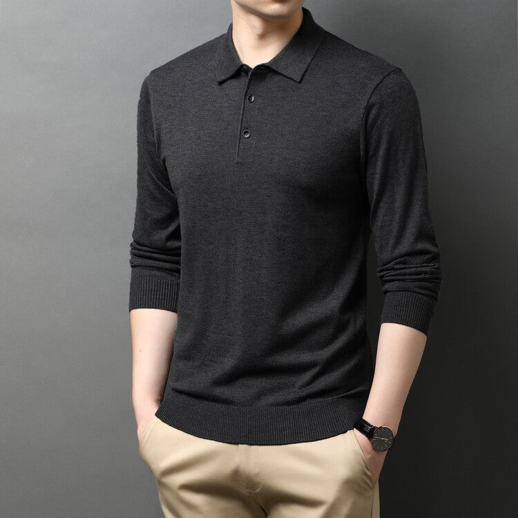 Herren eleganter Strickpullover mit Polokragen und Knopfleiste Aliams