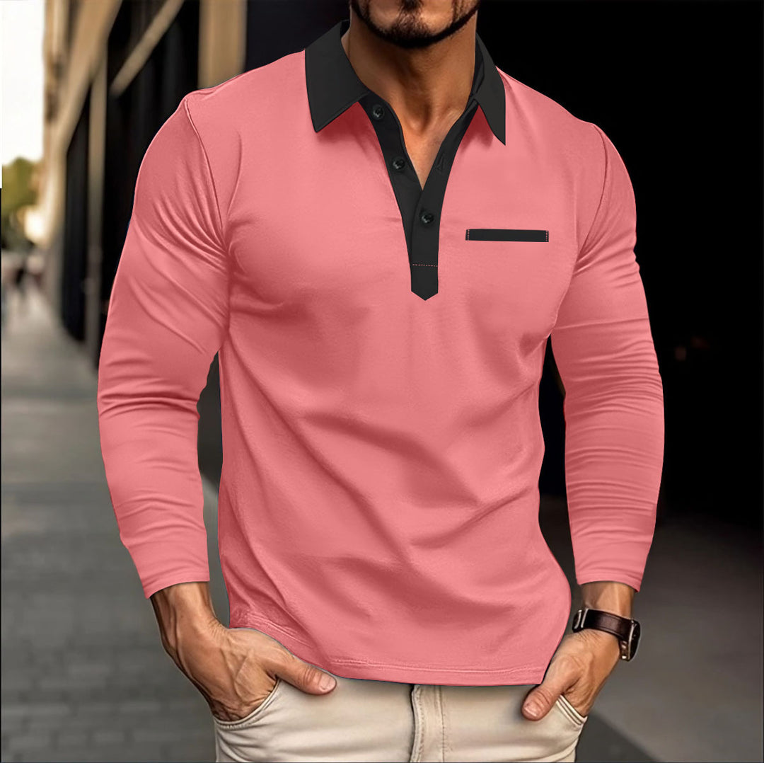 Herren Elegantes Langarmshirt mit modischem Kragen und Knopfleiste Aliams