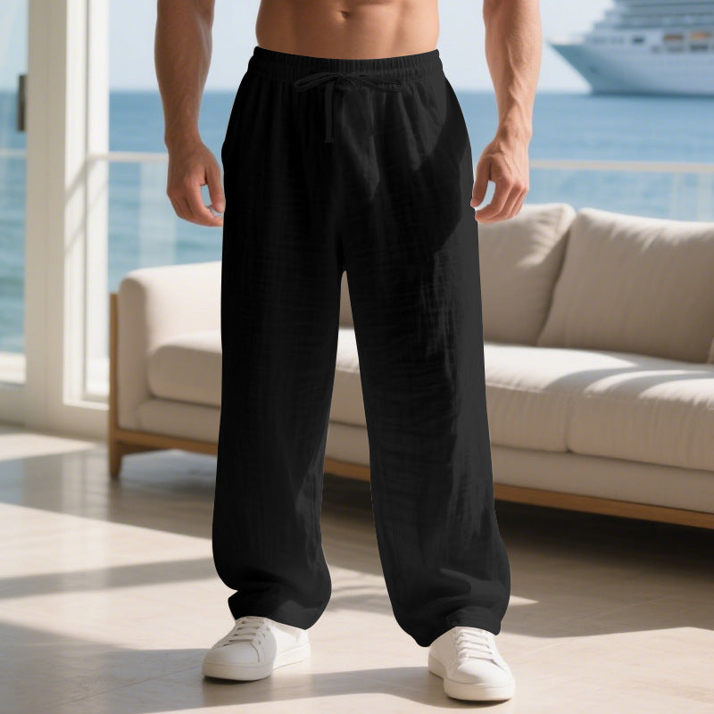 Herren entspannte Leinenhose mit elastischem Bund und lockerer Passform Aliams