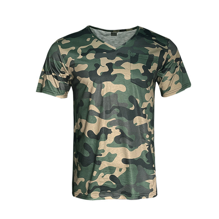 Herren V-Ausschnitt T-Shirt mit modernem Camouflage-Muster Aliams