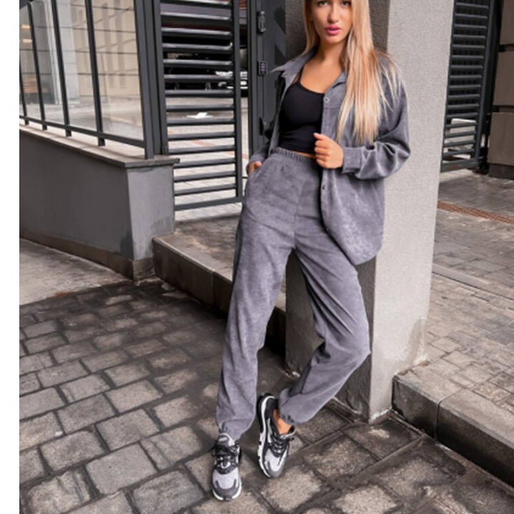 Damen bequeme Lounge-Set mit Knopfleiste und elastischen Bündchen Aliams