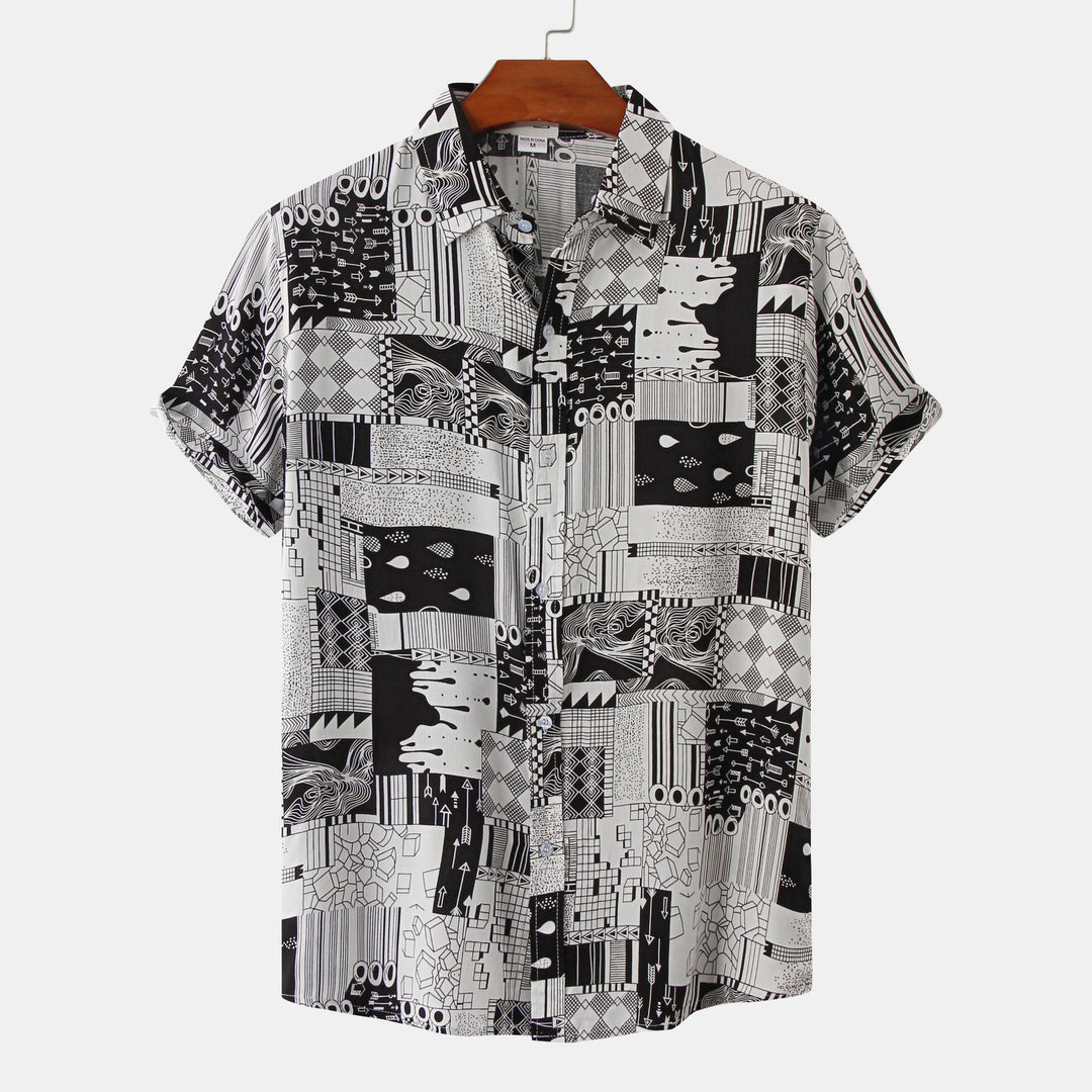 Herren Kurzarmhemd im kunstvollen Patchwork-Design mit strukturiertem Stoff Aliams
