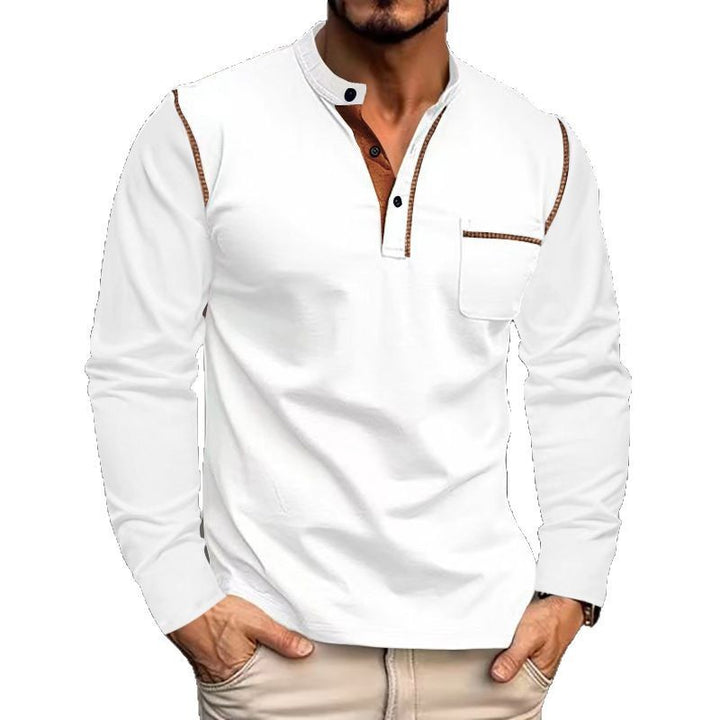Herren langärmliges Henley-Shirt mit modischem Kragen und kontrastierenden Akzenten Aliams